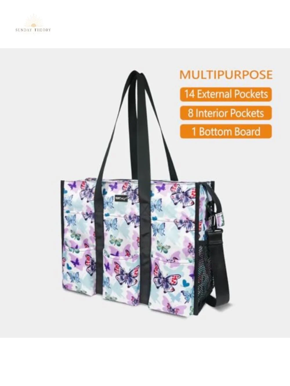 Utility Water Resistant Tote Bag with 22 Pockets, Top Zipper Closure, Thick